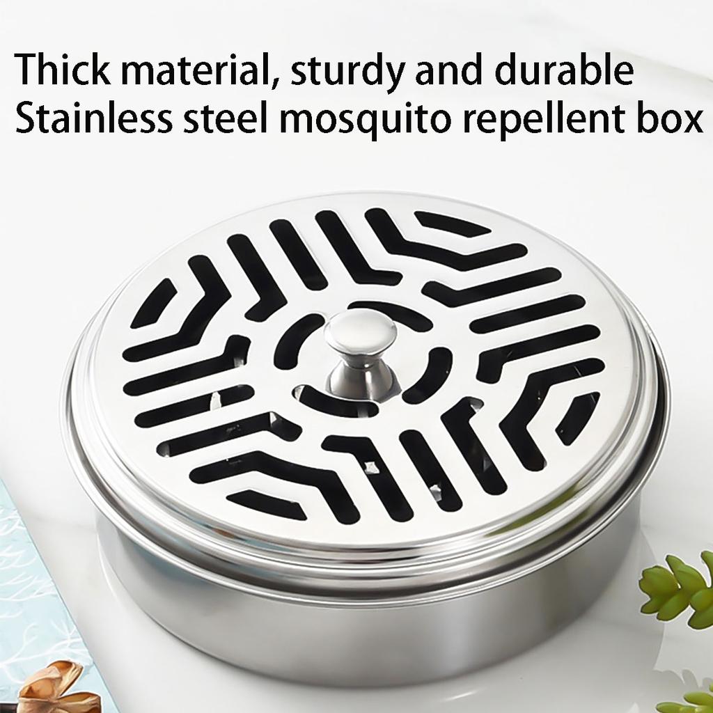 Mosquito Coils Holder Stainless Steel Mosquito Coil Box with Cover Round Mosquito Coil Tray Easy To Clean Anti-Mosquito Supplies