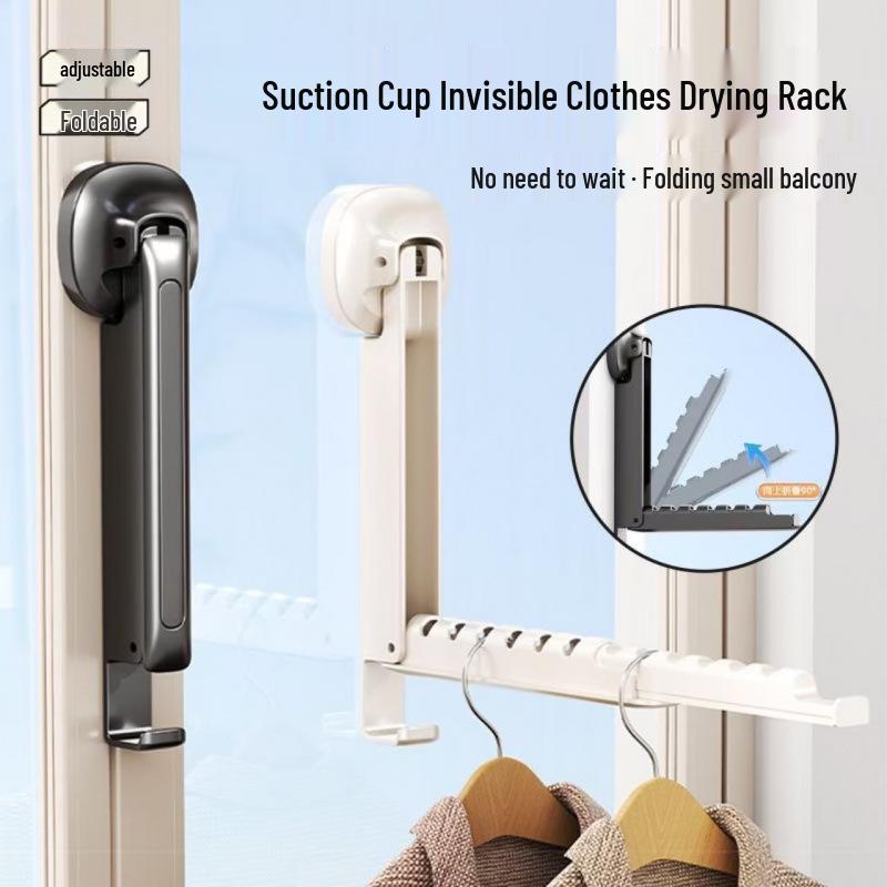 Invisible Folding Suction Cup Drying Rack: No-Drill Retractable Solution for Indoor or Balcony Clothes Drying
