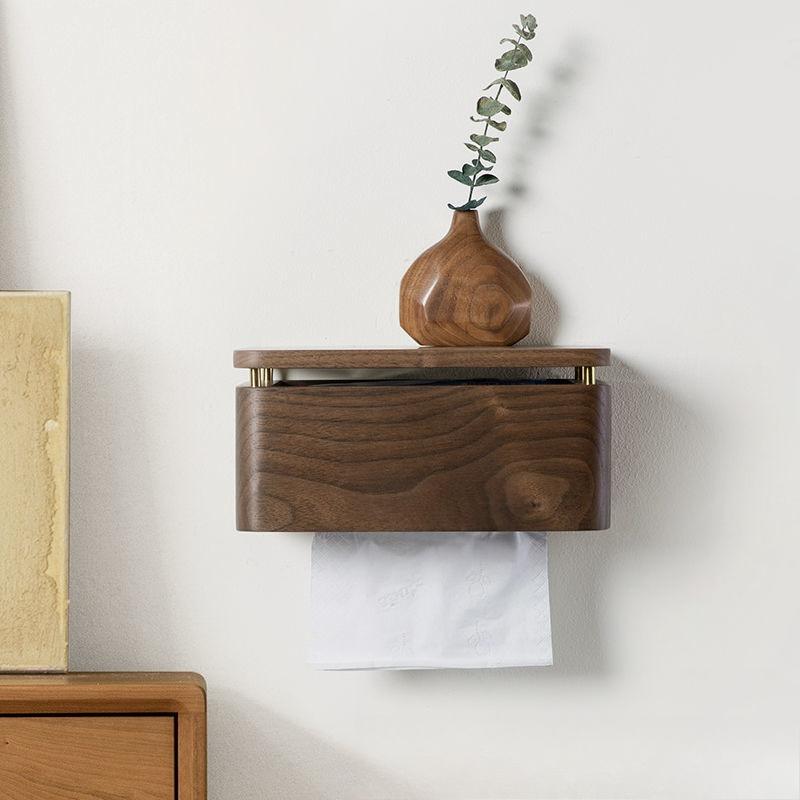 Solid wood bathroom tissue box No punching wall-mounted hand wipe carton Creative black walnut hanging pumping carton