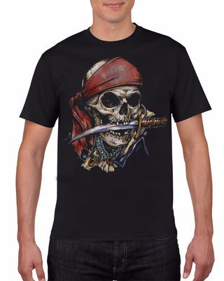 Brand New Tee Shirt Design Pirate Skull Knife In Mouth O-Neck Tee Shirt High Quality Men T Shirts Streetwear