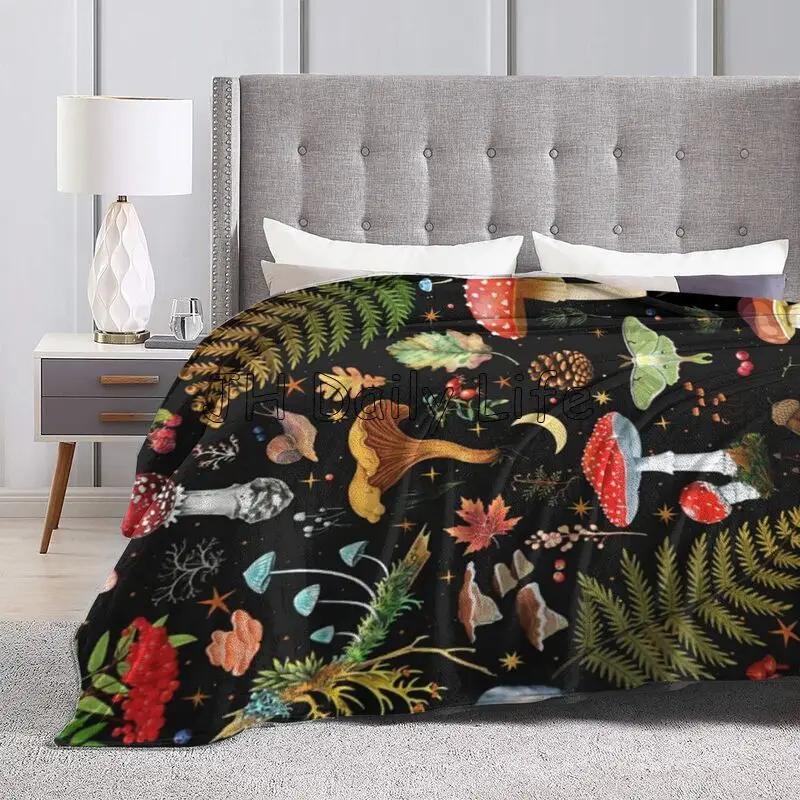 Mushroom Butterfly Flower Throw Blanket for Bed Living Room Sofa Couch Soft Warm Lightweight Cozy Plush Blankets Mushroom Decor