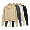 European and American Style New Small Spice Girl Waist Short Hooded Zipper Knitted Jacket