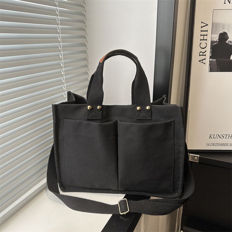 Tote bag 2025 new college student versatile fashion shoulder bag Korean version of simple large-capacity canvas messenger bag