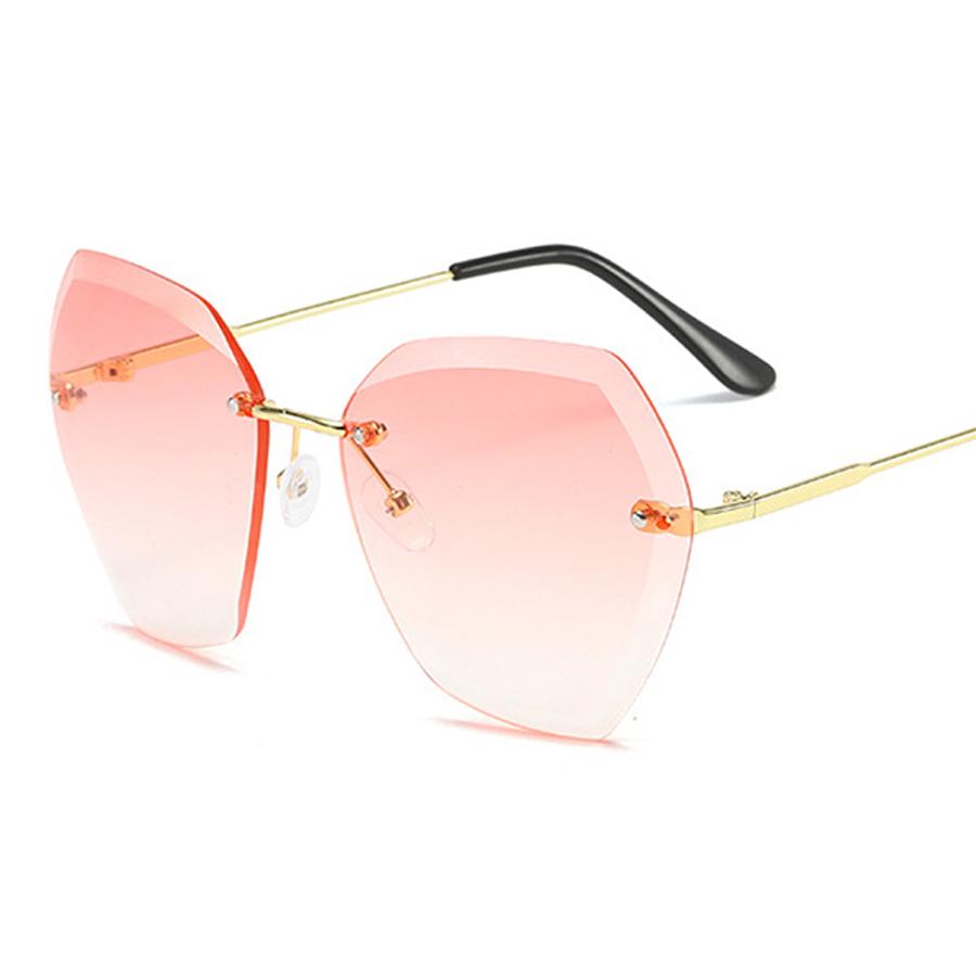 Irregular Vintage Sunglasses Women Brand Rimless Round Sun Glasses Female Retro Metal Frame Clear Lens Pink Brown Shades