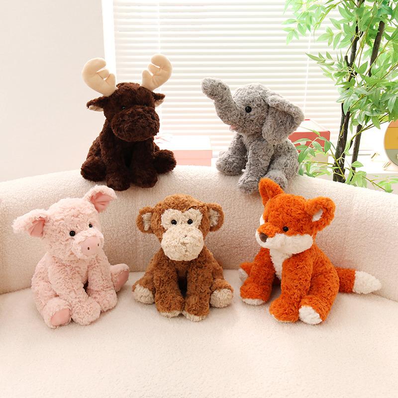 Wavy Fur Forest Animals Doll Soft and Adorable Plush Pig Monkey Fox Sheep Pillow Toy Elephant Reindeer Kawaii Super Soft Gift