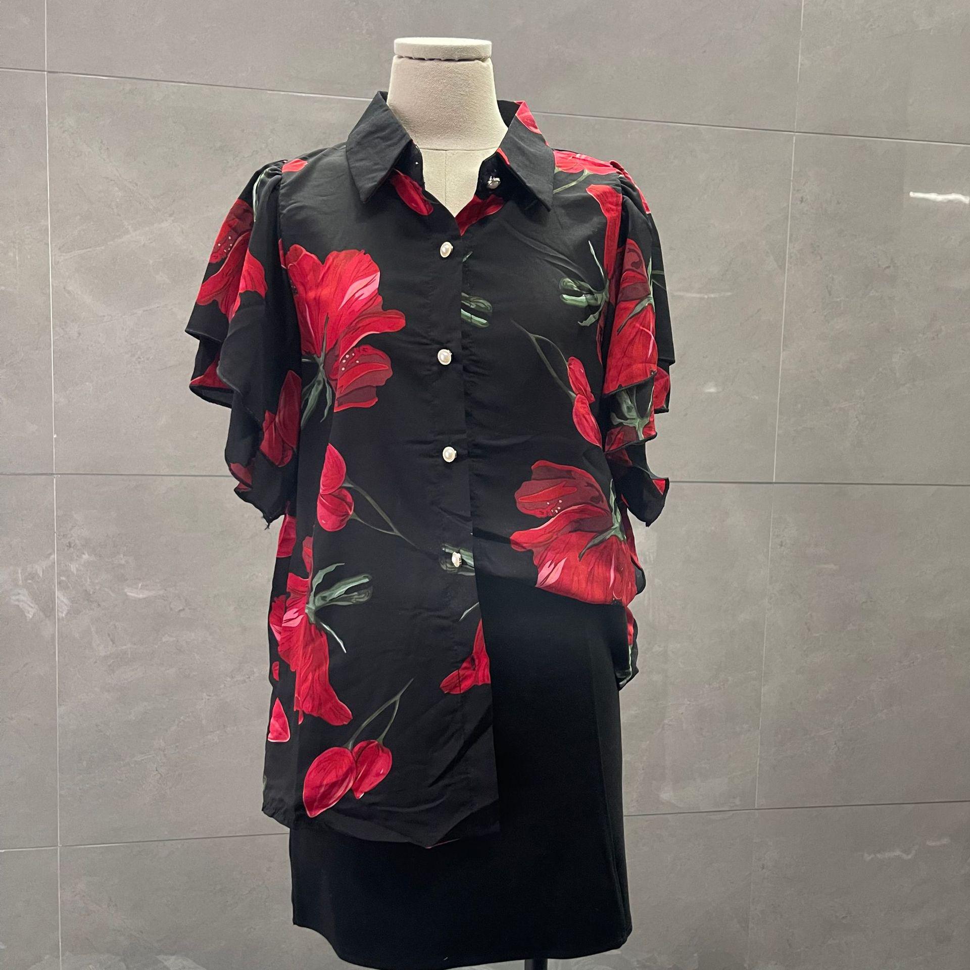 

Топ женский в стиле Гонконга с двойной оборкой, коротким рукавом и ретро-принтом XL (recommended for ~125 lbs)