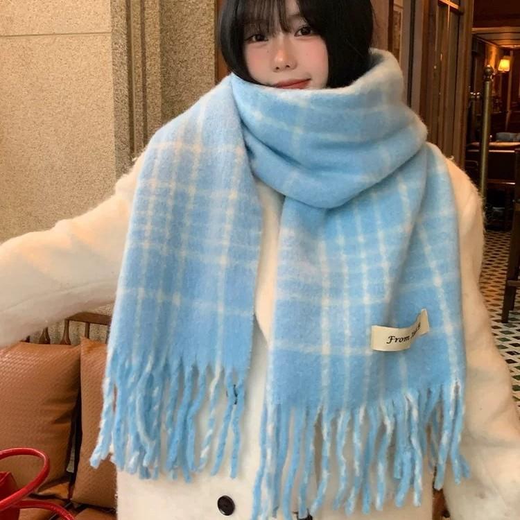 Cold Scarf Women's Autumn and Winter New Plaid Korean Atmosphere Thickened Warm and Cold Shawl Neck Protection Scarf Women