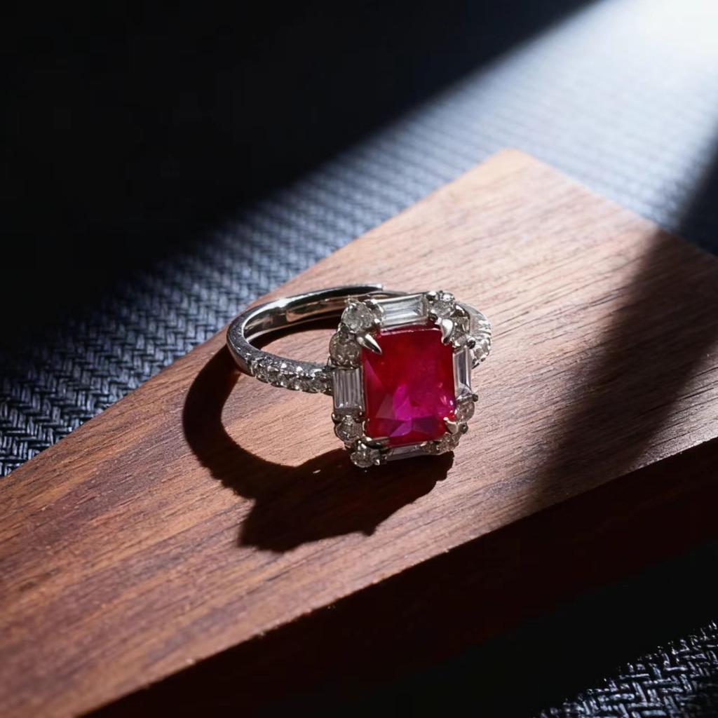 Deluxe Jewelry Cultivated Ruby Ring For Women, Classic Fashion 7 * 9 Rectangle Emerald Ring