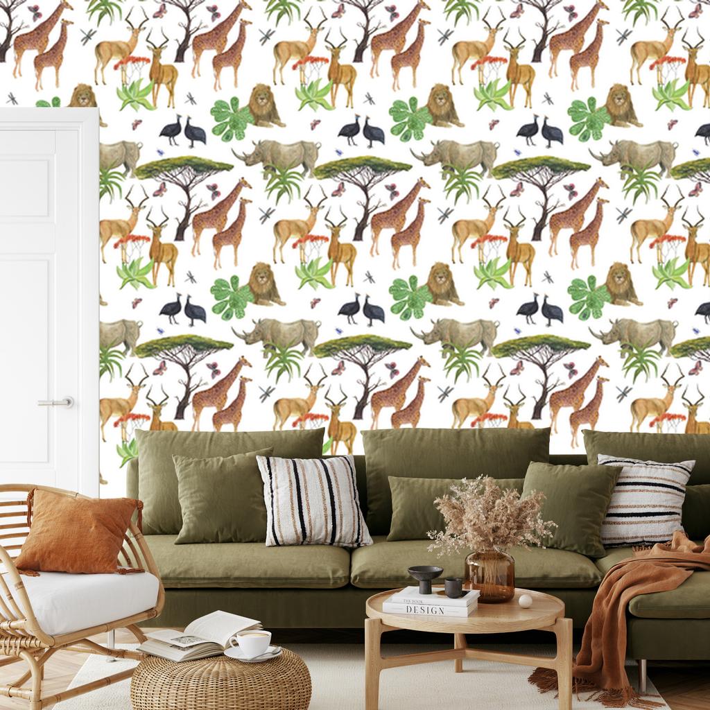 Savannah Animals Wallpaper for Living Room and Bedroom 50x1000