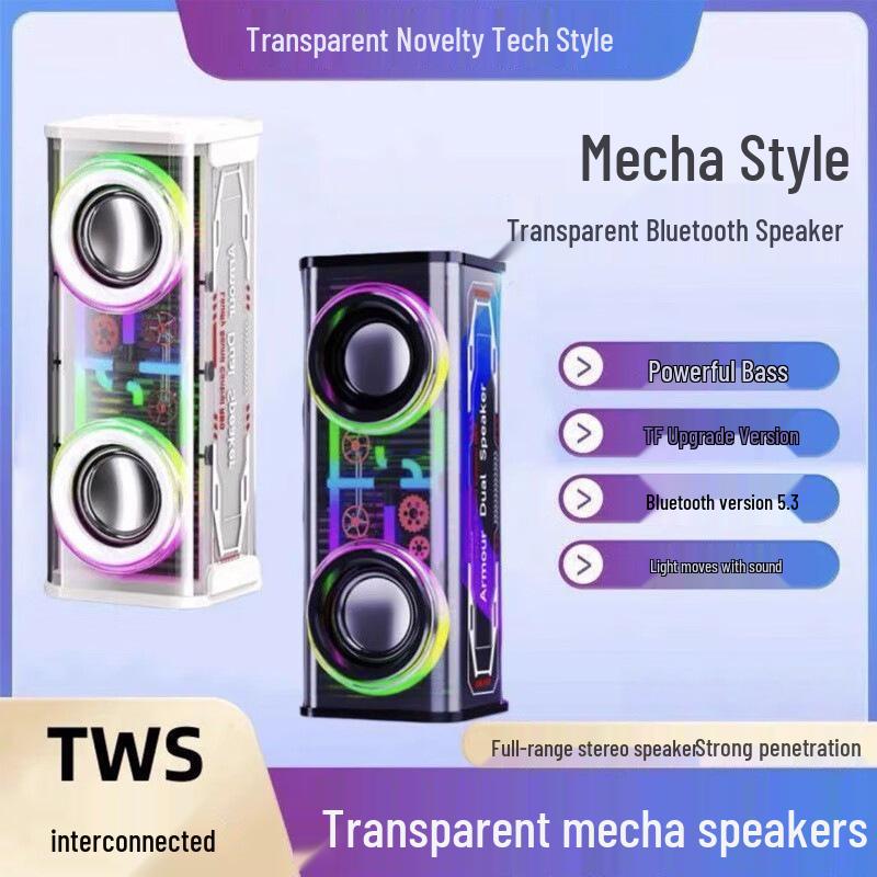 

V8 Mini Transparent Mecha Bluetooth Speaker - Super Bass Subwoofer