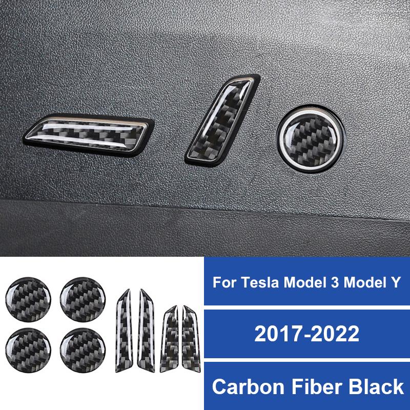 8PCS Real Carbon Fiber For Tesla Model 3 Model Y 2017-2022 Car Seat Adjustment Switch Button Sticker Car Interior Accessories