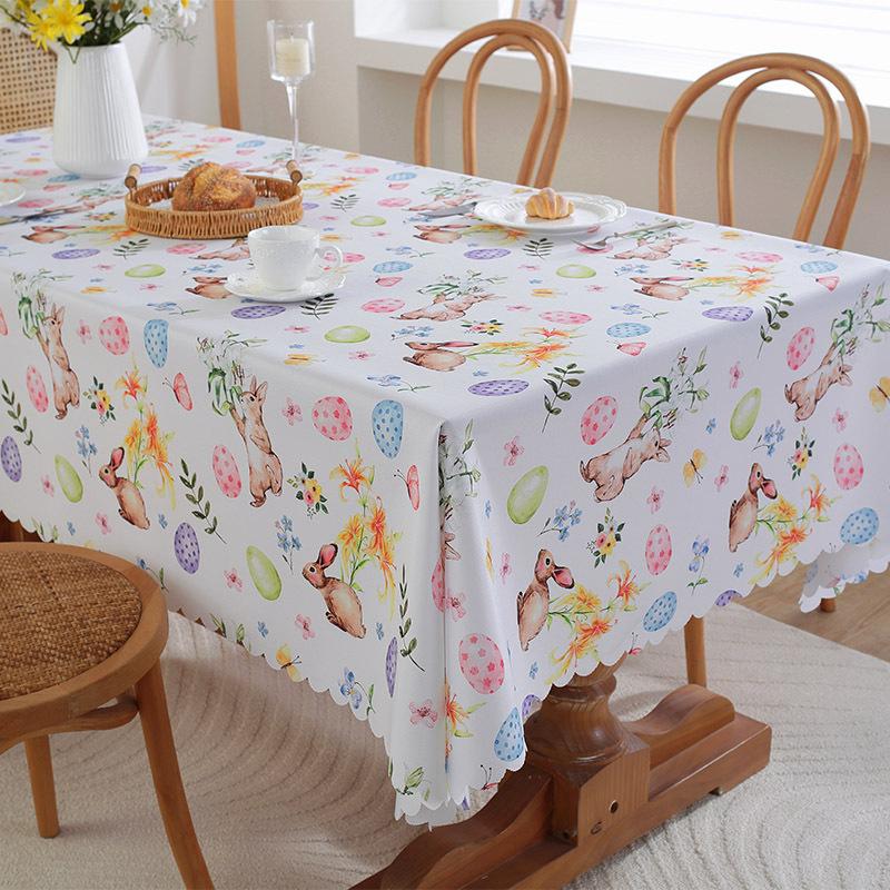 Easter Waterproof and Oil Proof Tablecloth Home Decoration Tablecloth Rectangular Anti Scald and Wear-resistant Easy To Maintain