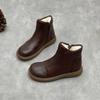 Johnature Genuine Leather Cotton Boots Handmade Retro Flat Round Toe Soft Cowhide Wool Women's Short Boots