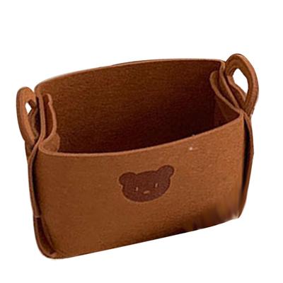 Felt Storage Basket with Handles Foldable Laundry Snacks Toys Clothes Bin for Home Desktop Bear