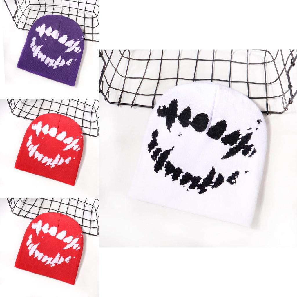 Knit Hat For Men Women With Facial Pattern Warm Winter Streetwear For Fall Season