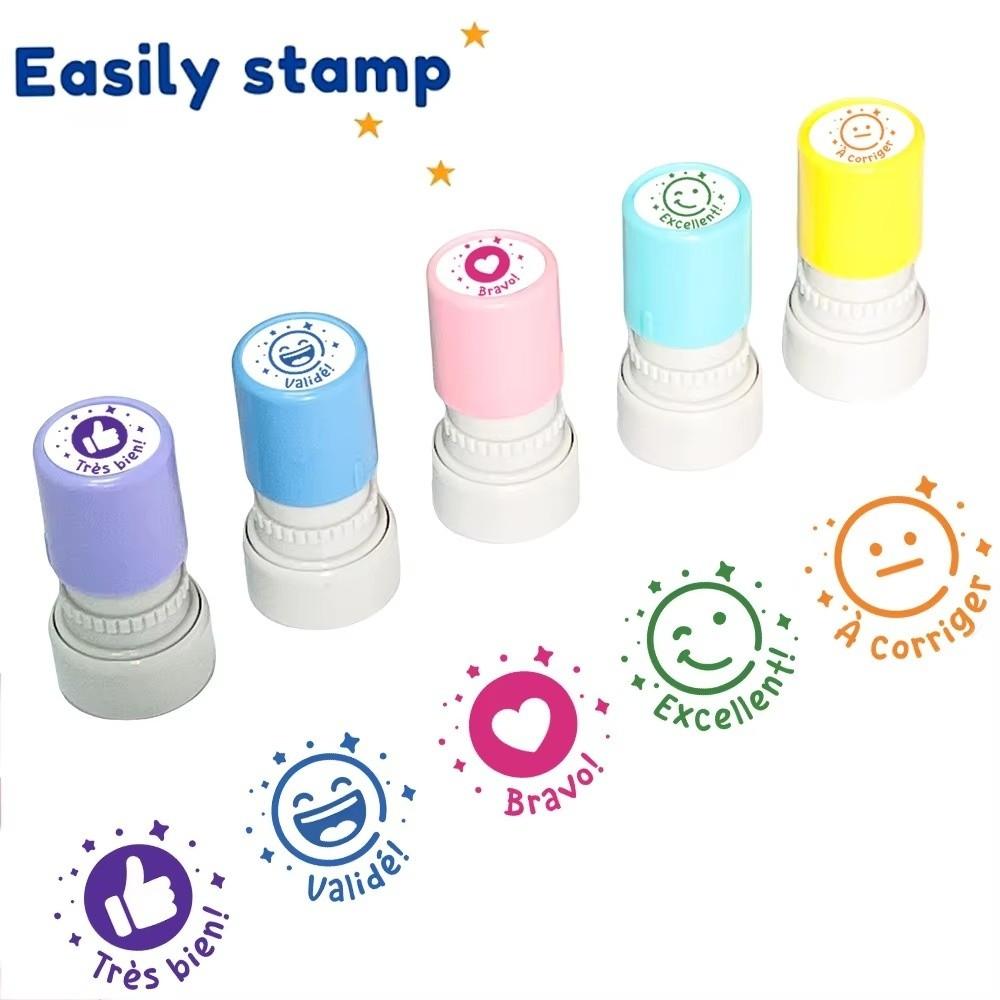 5Pcs/Set French Teacher Seal Stamp Automatic inking Round French Seal Praise Homework Correcting Stationery Encourage Students