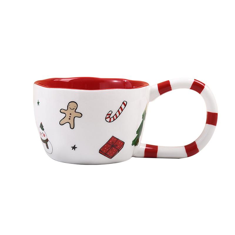 350ML Christmas Coffee Mug Hand Pinched Ceramic Cup Winter Afternoon Tea Cup Large Capacity Water Bottle with Handle Drinkware