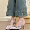 2025 Spring and Autumn New Fashion Versatile High Heels Women's Thin Heels Pointed Baotou Slippers Wear Rhinestones