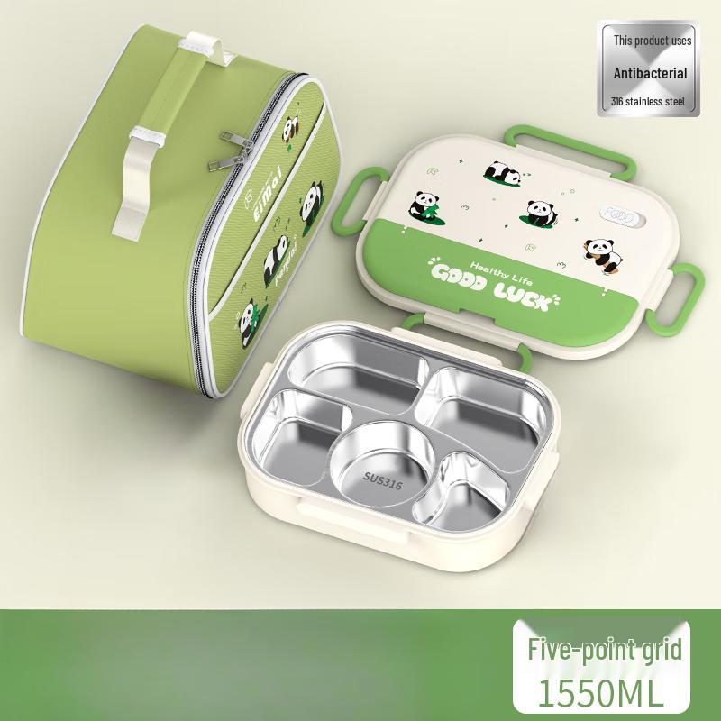 Kids 316 SS Insulated 5-Compartment Lunch Box with Panda Bag