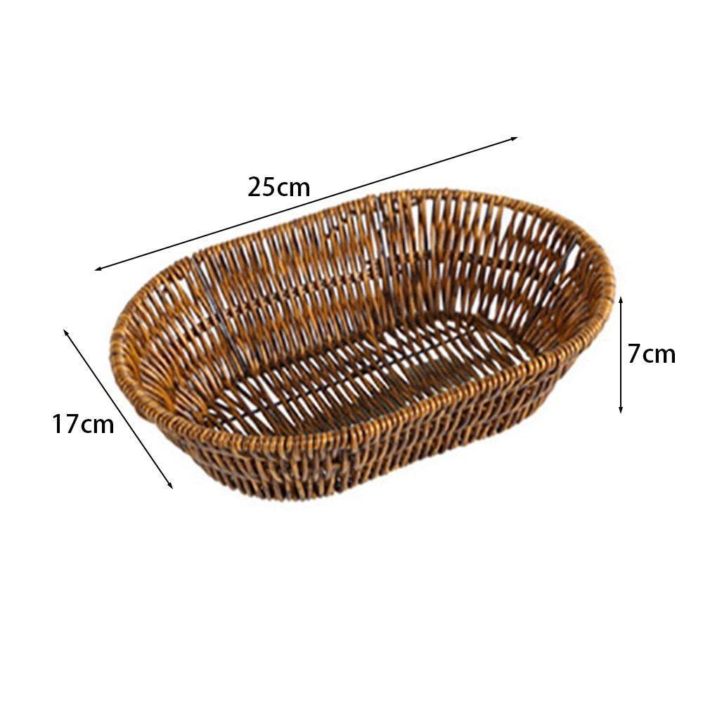 1Pcs Round Rectangular Shape Storage Tray Breakfast Bread Food Plastic Rattan Threads Basket