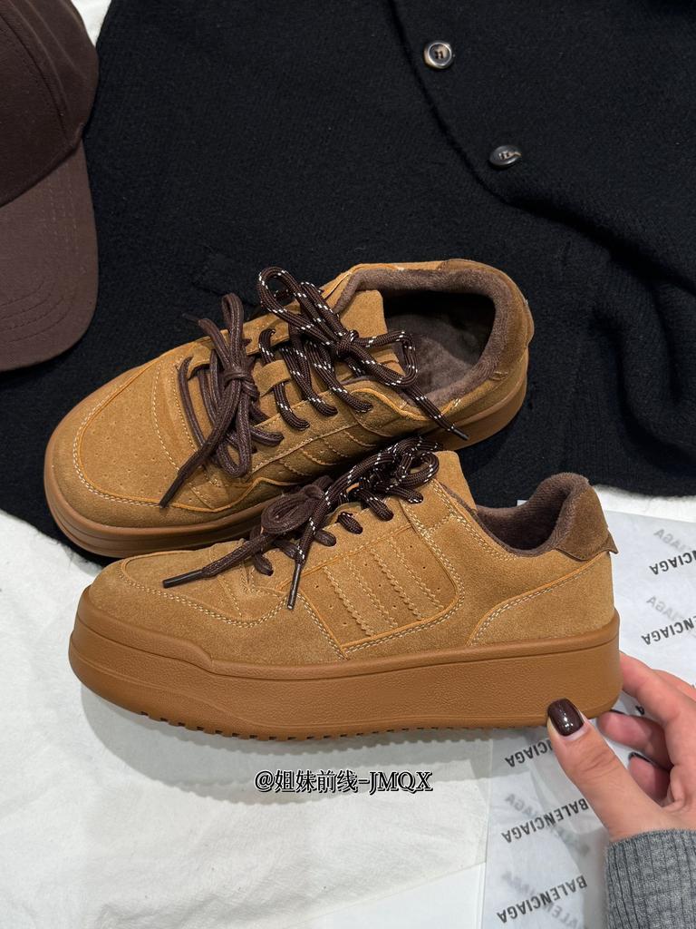 Retro classic sports shoes leather German training shoes women's winter new velvet fashion versatile platform casual shoes