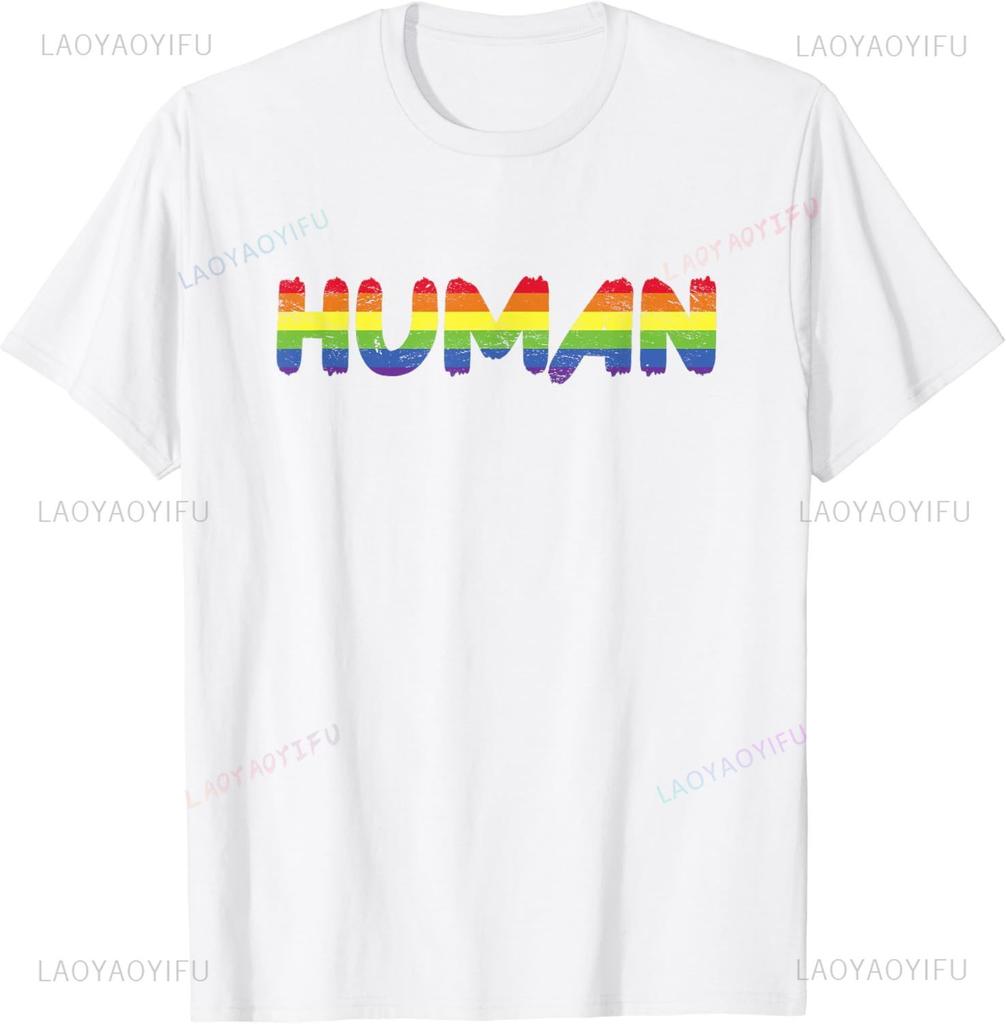 HUMAN LGBT Flag Gay Pride Month Transgender Rainbow Lesbian T-Shirt LGBT Camisetas  Graphic T Shirts  Women Clothes
