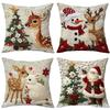 Christmas Throw Cover 2D Printed Linen Decorative Cushion Case for Sofa Holiday Home Decor