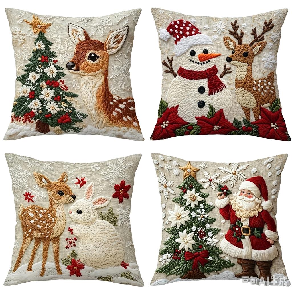 Christmas Throw Cover 2D Printed Linen Decorative Cushion Case for Sofa Holiday Home Decor