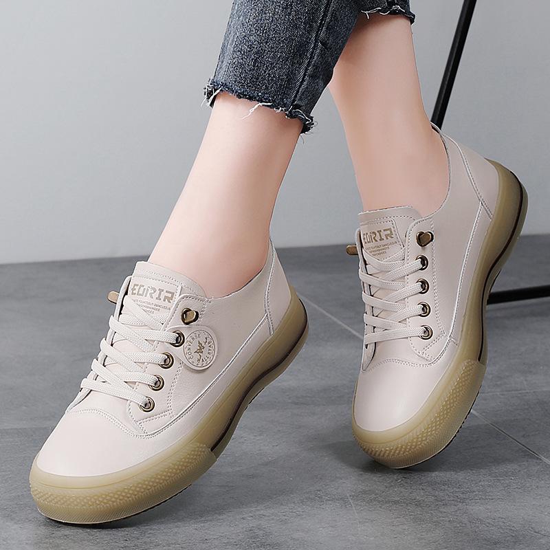 

Спортивная и повседневная обувь на лето Новая натуральная кожа Белые туфли Корейский стиль Модная Универсальная Классическая на толстой подошве Немецкие тренировочные туфли 35