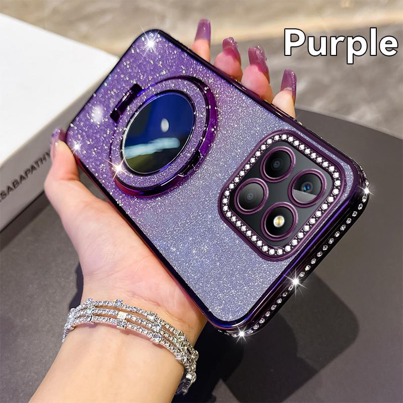 Diamond Glitter Magsafe Mirror Magnetic Holder Case For Huawei Honor X9A X9B X50i X9C X60 Pro X8A X8B X7B X7C X8 5G Soft Cover