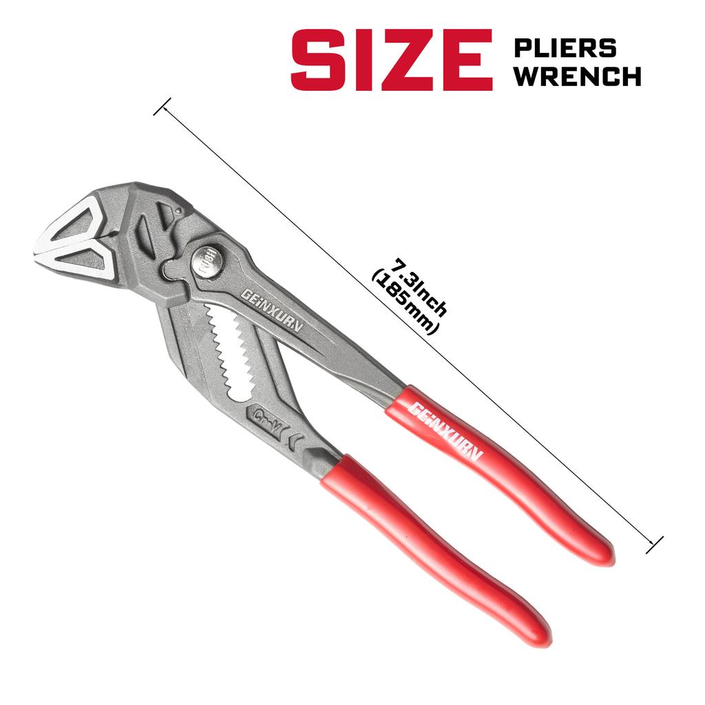Geinxurn Heavy Duty 7-Inch Water Pump Pliers w/ Quick Button, 15-Position, 1.5" Capacity, CR-V Steel Parallel Jaws