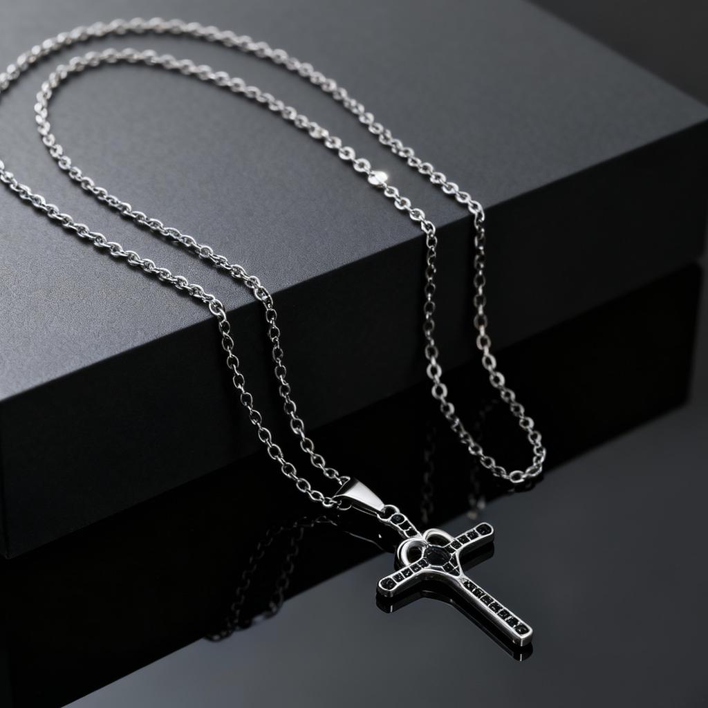 Fashion Chic Heart Cross Pendant Cubic Zircon Stainless Steel Necklace for Men Hip Hop Punk Jewelry Party Daily Wear