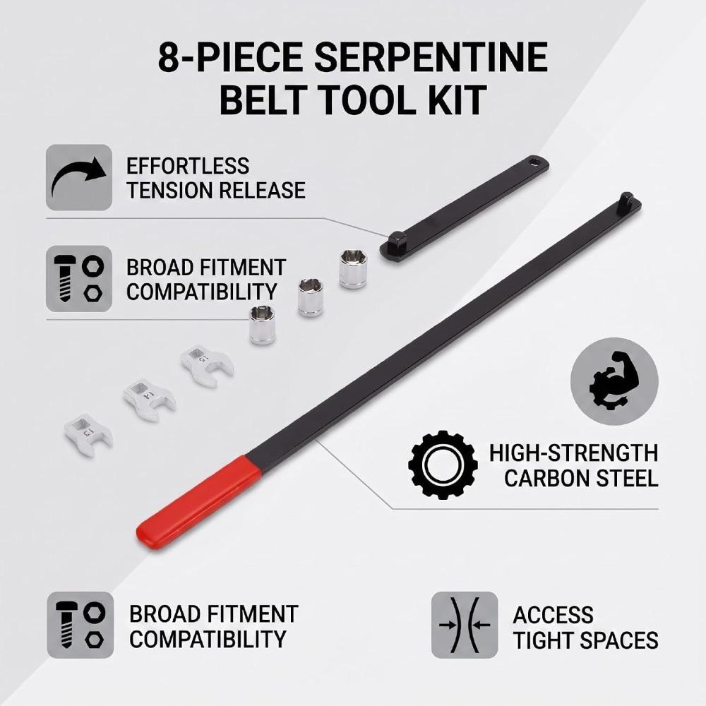 8pcs 1/2 Inch Drive Serpentine Belt Tool Universal Fit Belt Removal Tool For Belt Tensioner Service