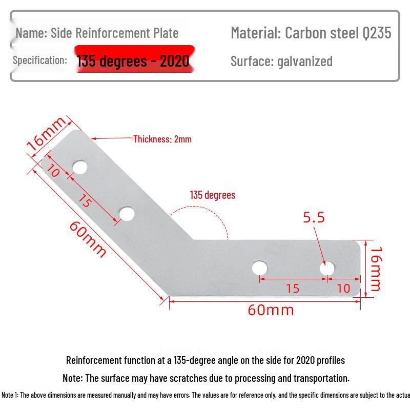 45°/135° Profile Surface Reinforcement Corner Connector Piece 203040