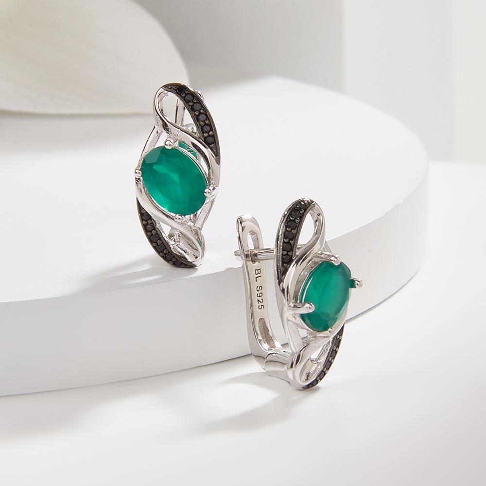 Fashion Trend Green Agate Natural Gemstone Earrings  Black Zircon  for Women's 925 Sterling Silver Fine Jewelry