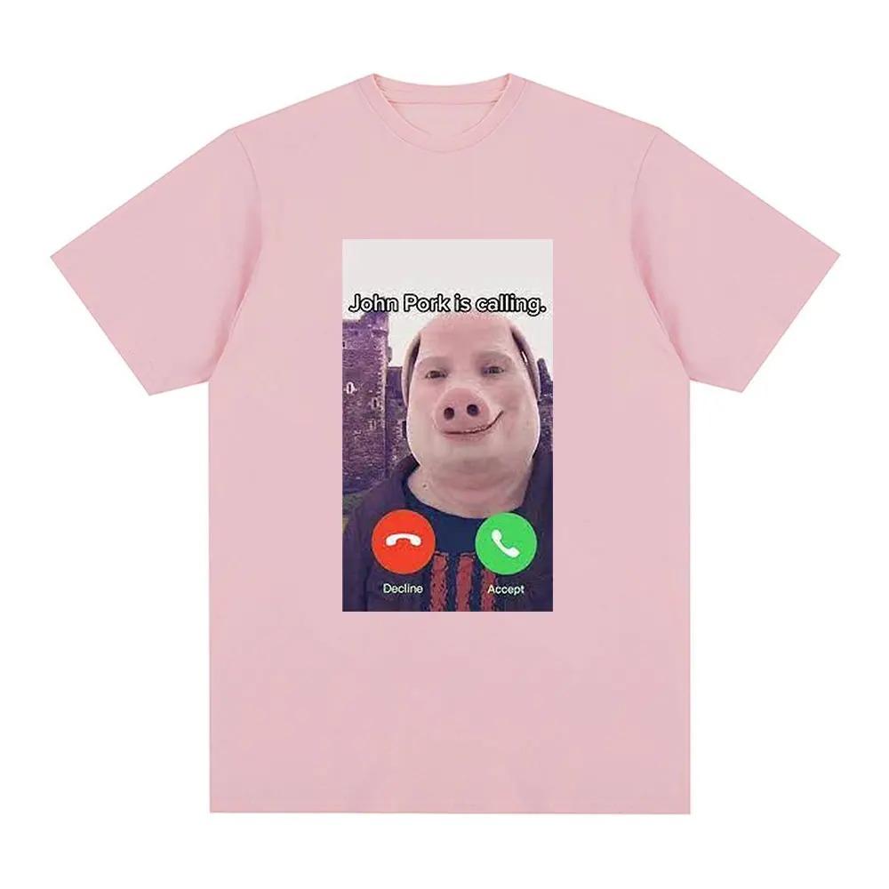 Summer John Pork Is Calling Funny Answer T Shirt Fashion For Fan Vintage Washed Unisex Comfortable Stretched Versatile Tops