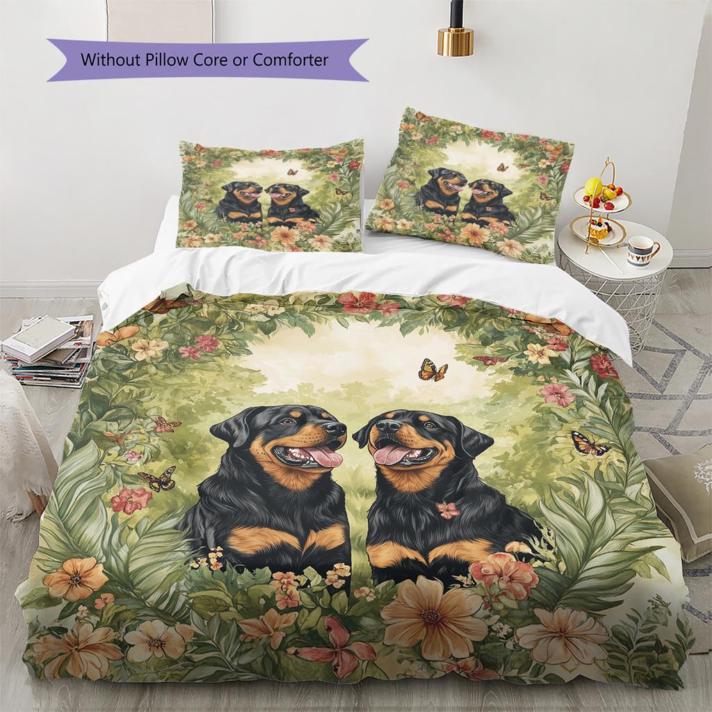 Rottweiler and garden Pattern Bedding Home Decoration Birthday Gift (1 * duvet cover + 2 * pillowcase, without core)