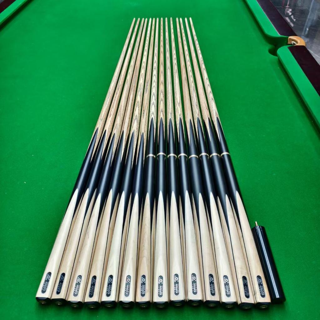 Mystery Shooter Full-Size Handmade Snooker and Pool Cue, Small Head, Black Eight Design, 16 Colors Available