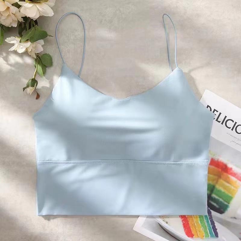 Kadın Kırpma Üstleri Seksi Düz Renk Kaşkorse Buz Ipek Tüp Üst Dikişsiz Spor Tank Top Kablosuz Iç Çamaşırı Yastıklı Sütyen Bralette Yelek