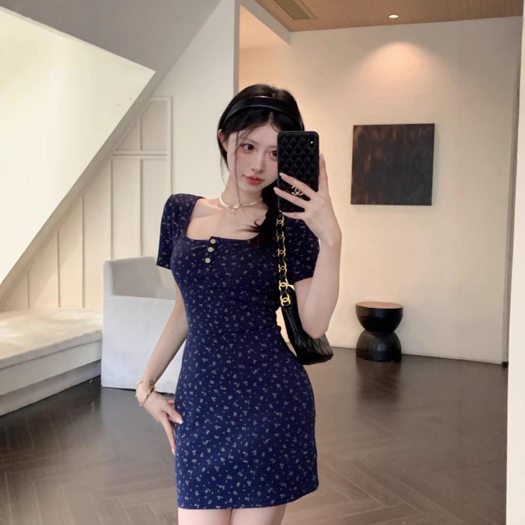 

Чистое и Сексуальное Мини-платье с Открытой Спиной и Цветочным Принтом, с Квадратным Вырезом - Женская Летняя Юбка Бодикон, Подчеркивающая Талию Medium