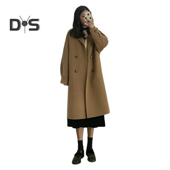 

Жіноче зимове пальто з відкладним коміром, кишенями, одноколірне двобортне потовщене пальто вільного крою, утеплене, з довгими рукавами, для подорожей, побачень, весни, осені M хакі