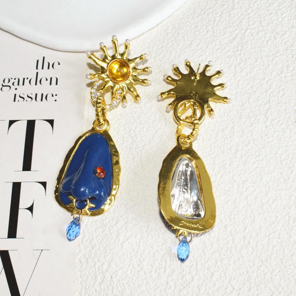 Exaggerated Blue Stone Water Drop Dangle Earrings for Women Jewelry Baroque Style Party Show Statement Earrings Accessories