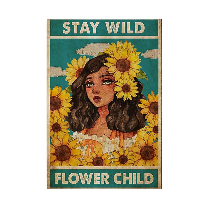 Retro Art Abstract Figure Sunflower Girl Posters Prints Fashion Slogan Canvas Painting Wall Picture for Living Room Home Decor