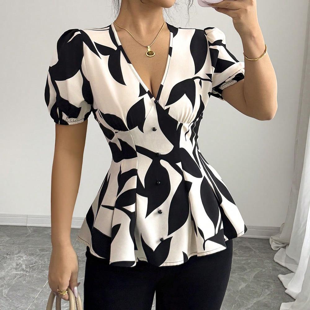 2025 Summer Women s Printed Tops and Blouses - European & American Style Extra Large