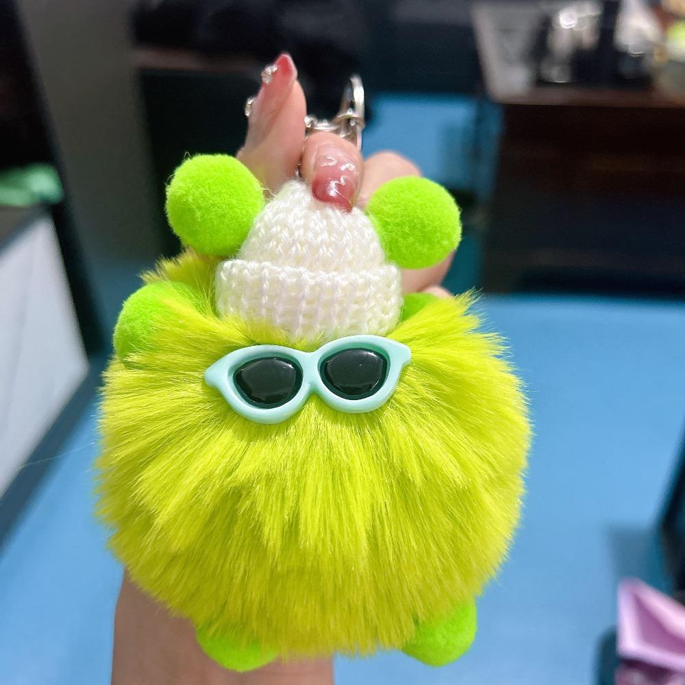 Imitation Plush Pendant Cartoon Coal Ball Key Bag Plush Doll Pendant Keychain Cute Solid Color Accessories