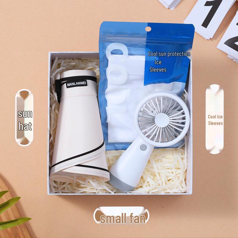 Summer Cooling & Heatstroke Prevention Gift Set 07 Sun Hat + Small Fan + Ice Sleeves
