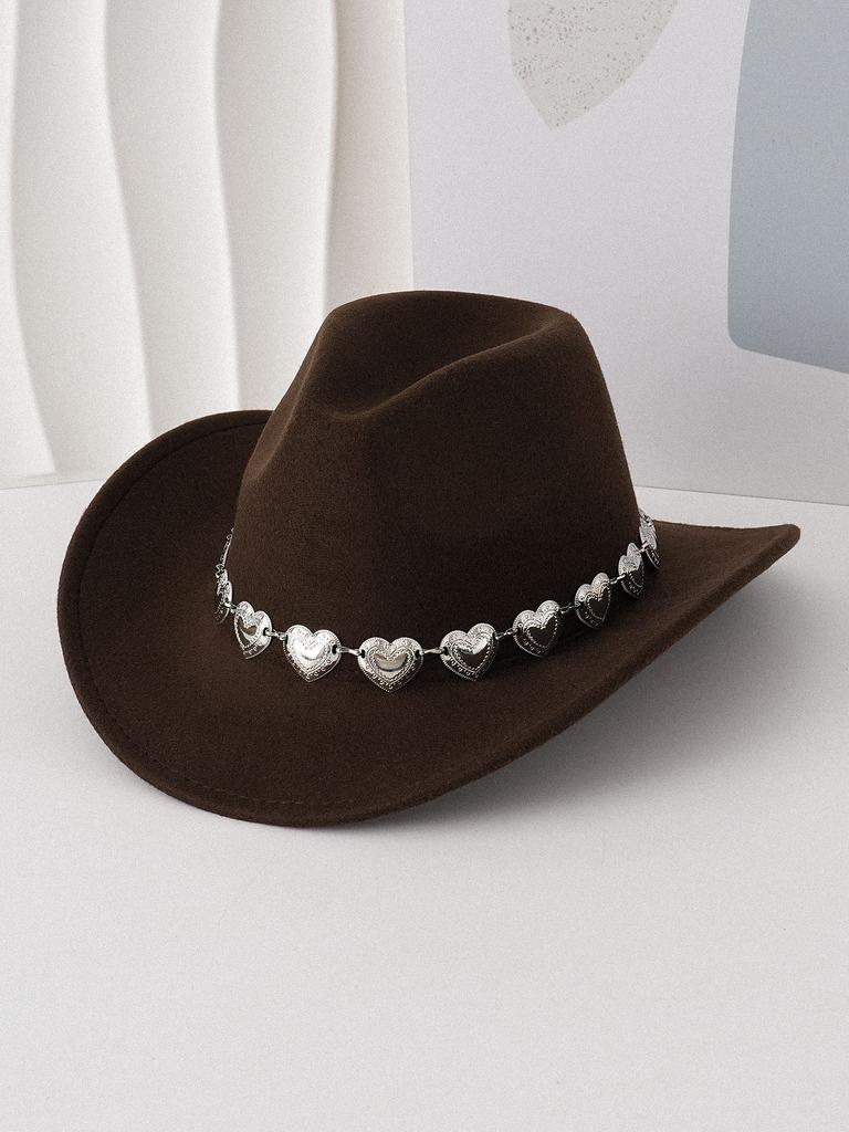 European and American hollow metal oversized love chain hat chain hip hop punk cowboy hat top hat retro felt hat