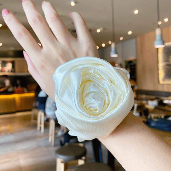 Dámský prsten do vlasů 3D dekor růže květ Hladký saténový elastický pásek do vlasů spona do vlasů vhodný k pokožce hlavy, vlasový pásek do vlasů
