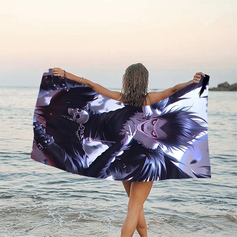 1pc D-Death Note1 Beach Towel, Beach and Seaside Swimming Pool Equipment, Fashion Pattern, Rectangular, Travel Essentials