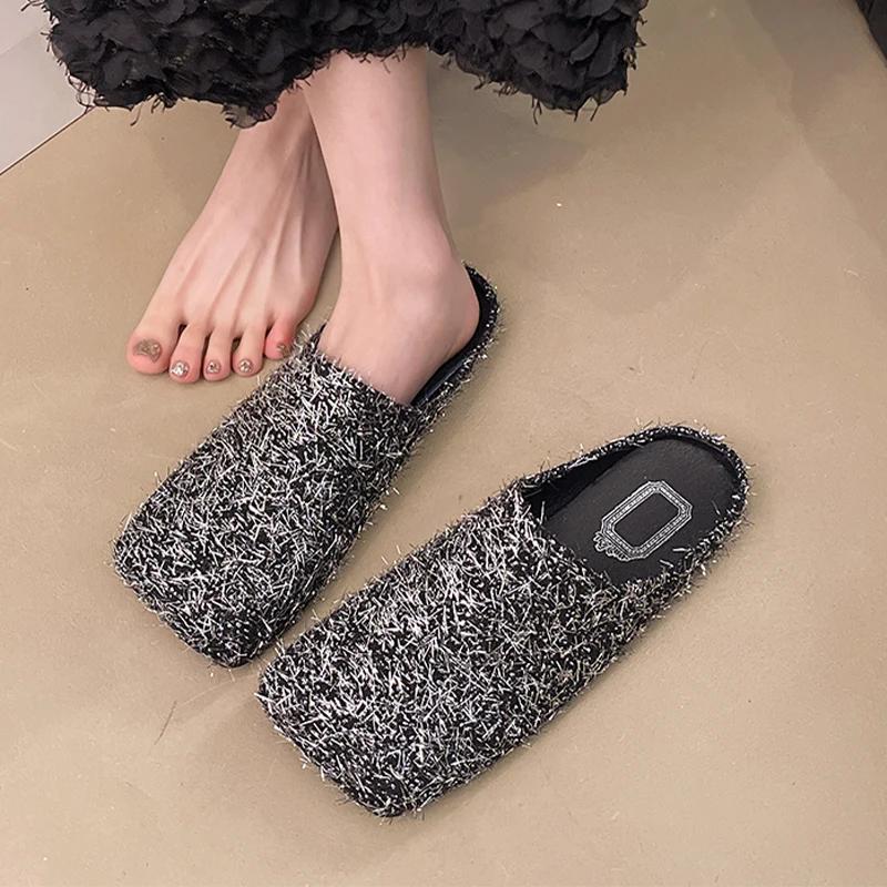 Women Flats Slippers Designer Square Toe Mules Shoes Summer Sandals 2025 Walking Cozy Flip Flops New Sandalias De Mujer